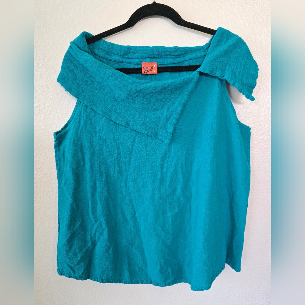 Oh My Gauze! Blue Asymmetrical Sleeveless Blouse with Sailor Collar